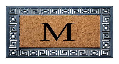 A1 Home Collections A1hc Beige 18 in. x 30 in. Natural Coir Heavy Duty PVC Backing Outdoor Monogrammed V Door Mat