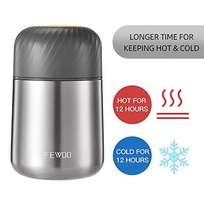 FEWOO Food Thermos - 20oz Vacuum Insulated Soup Container, Stainless Steel  Lunch box for Kids Adult, Leak Proof Food Jar with Folding Spoon for Hot or  Cold Food (Grey) - Yahoo Shopping