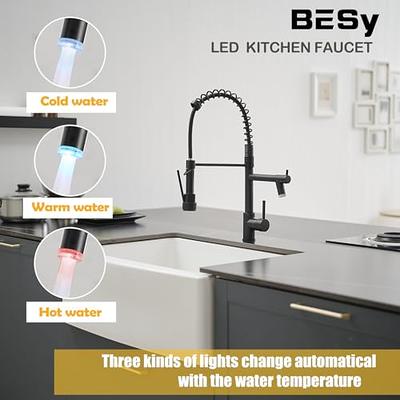 Led Kitchen Sink Faucet with Pull Down Sprayer Brass Single Handle