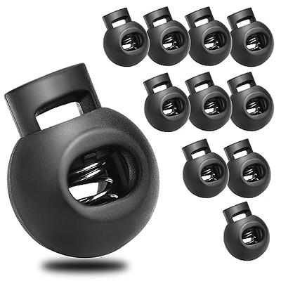 12 Pcs Plastic Cord Locks Double Hole End Spring Stopper Fastener - Metal Black - 12pcs