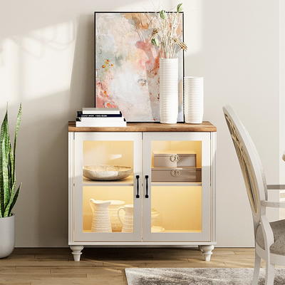 HOMCOM Modern Kitchen Sideboard, Stackable Buffet Cabinet, Sliding Glass Door Cupboard with Adjustable Shelf, White