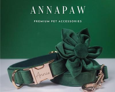PETDURO Personalized Dog Collar Metal Buckle Green Velvet Christmas