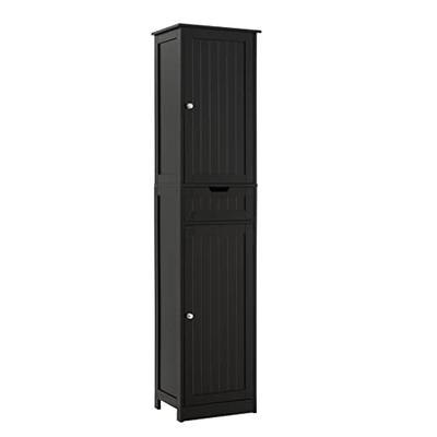 WEENFON Floor Storage Cabinet with 2 Adjustable Drawers & 2 Barn Doors,  Standing Cupboard with 2 Shelf, for Living Room, Home Office, Kitchen,  Rustic