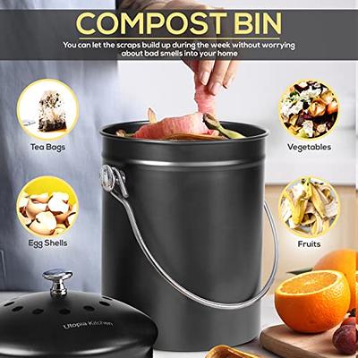 Utopia Kitchen Compost Bin for Kitchen Countertop - 1.3 Gallon Compost  Bucket for Kitchen with Lid - Includes 1 Spare Charcoal Filter (Silver)