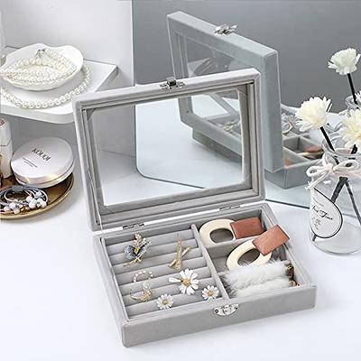 Frebeauty Acrylic Jewelry Organizer,Earring Organizer Box with 5 Drawers Grey