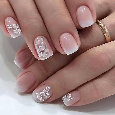 French Blooming False Nail Short Square Press on Nails for Nails Art 24pcs