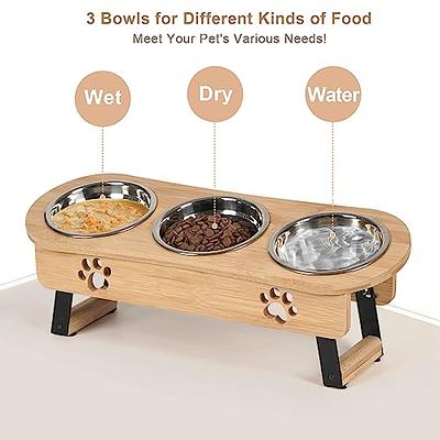 CILXGQLN Elevated Cat Bowls 15°Tilted Raised Cat Food Bowls, Ceramic Bowls  for Cats Puppy Small Dogs, 2 Heights Adjustable Raised Dog Bowl Stand, 3