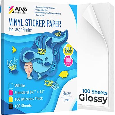 Printable Vinyl Sticker Paper for Laser Printer - Glossy White - 100 Self-Adhesive  Sheets - Waterproof Decal Paper - Standard Letter Size 8.5x11 - Yahoo  Shopping