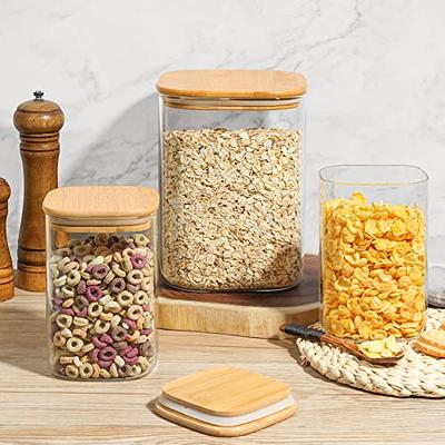 ComSaf Glass Food Storage Containers, 111/37 oz Glass Flour and Sugar  Containers with Airtight Lids, Large Square Glass Jars with Bamboo Lids for