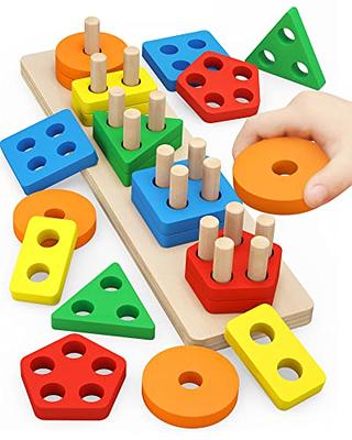 Wooden Color Sorting Toy Geometric Shape Puzzle Sorter Preschool