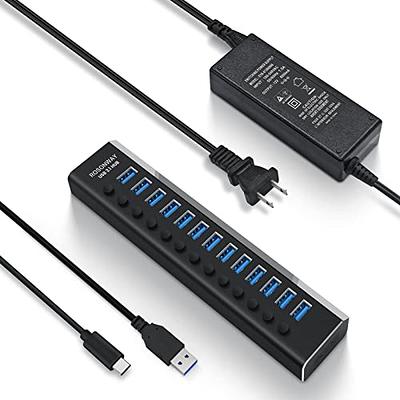 Powered USB Hub Rosonway Aluminum 13 Port USB 3.1/3.2 Gen 2 Hub 10Gbps with  72W (