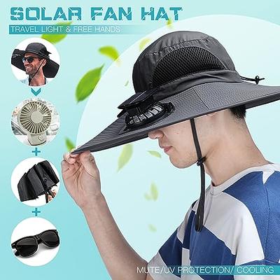 Berlune Men Sun Hat with 2 Solar Fan Fishing Hats Wide Brim Sun