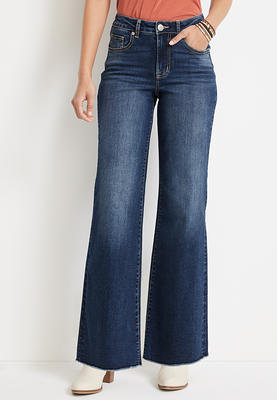 Blue Denim Low Rise Flared Leg Frayed Jeans