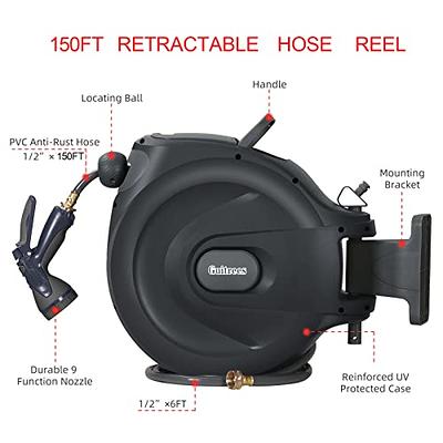 Giraffe Tools 5/8'' Retractable Garden Hose Reel 90FT Wall Mounted, Heavy  Duty, Auto Rewind System, Any Length Lock, 180° Swivel Bracket with 9  Pattern Nozzle, Light Grey $152.78