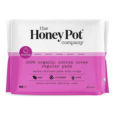 The Honey Pot Pads, Herbal-Infused, with Wings, 100% Organic Cotton Cover, Regular - 20 pads