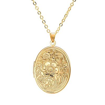 Fuqimanman2020 Vintage Engraved Flower Locket Picture Pendant Necklace Oval  Heart Locket Hold Photo Picture Pendant Necklace Memory Jewelry-Oval Flower  Gold - Yahoo Shopping