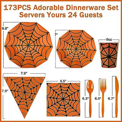 Serves 24 Orange Party Supplies, Disposable Paper Plates, Cups