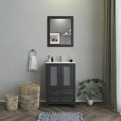 Vanity Art 84-Inch Double Sink Bathroom Vanity Set with Ceramic Top Grey