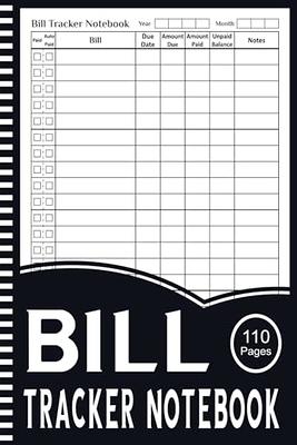 Bill tracker template. Monthly planner. Blank white notebook page