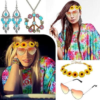 6pcs 70s 60s Hippie Costume Set 70s Outfits Accessories for Halloween Women  Disco Dress for Girls, L