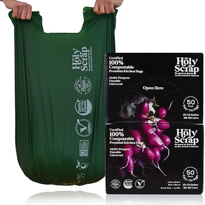 Compostable Drawstring Trash Bags Biodegradable, 13 Gallon Tall Kitchen  Large Garbage Bags,50 Count,Heavy Duty 1 Mil, 49.2 Liter,100% Compost Food