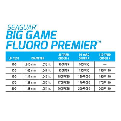 Seaguar Fluoro Premier 100% Fluorocarbon Fishing Line DSF, 150lbs
