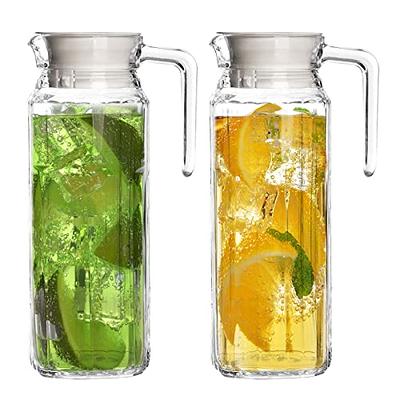 UMIEN Carafe Pitcher Clear Beverage Carafes with Flip Top Lid for Water,  Iced Tea, Mimosas, Laundry Detergent, Milk, Juice Easy Pour BPA Free  Plastic Drink Container, 50 Ounce (Square - 2 Pack) 