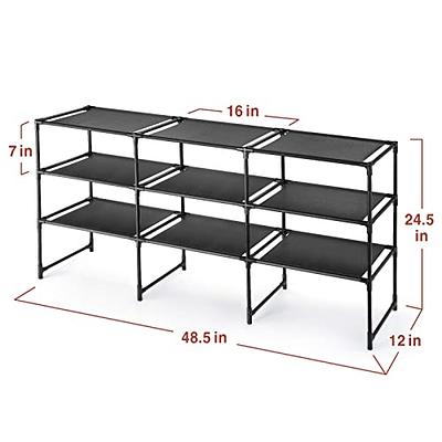 Fouews Small Shoe Rack, Narrow Stackable Shoe Shelf Organizer for Entryway,  Doorway and Bedroom Closet (3-Tier, Black)