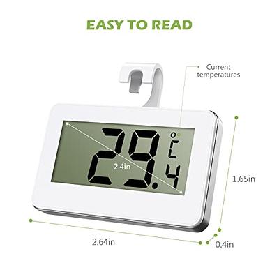 Mini Refrigerator Fridge Thermometer, 2 Pack Digital Freezer Thermometer  Waterproof Room Thermometer with Hook, Large LCD Display