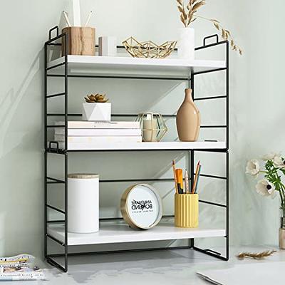 Honiter Desk Shelf, Desktop Organizer Shelf, Freestanding Small Bookshelf  Desktop Shelf Organizer, 2 Tier Independent Stackable Desk Organizer