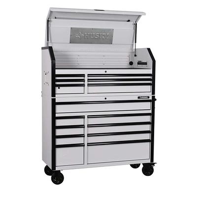 Heavy-Duty 52 in. W x 21.5 in. D 15-Drawer White Tool Chest Combo