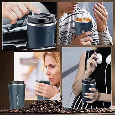 CHTENZY 13oz Insulated Travel Coffee Mug with Lid, Hot and Cold, Stainless Steel Cups, Transparent Lid, Portable Coffee Mug Fits in Car Cup Holders