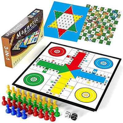 2 in 1 Snakes and Ladders, Ludo Game Set, 12 x 12 Inch Ludo Board Game 2-4  Players Family Dice Games Set Classic Double Sided Game Board for Adults