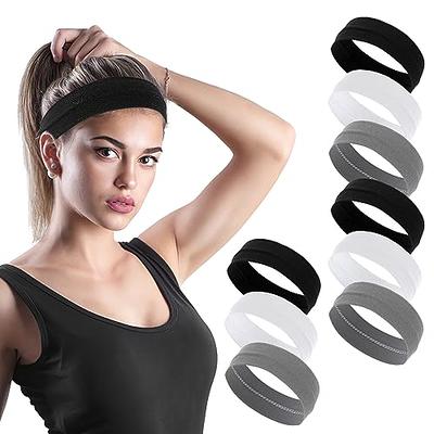 3 Pack Sport Headbands for Women Yoga Hairbands Athletic Workout Hair Bands  Elastic Non Slip Moisture Wicking Sweatband for Running Fitness（Black）