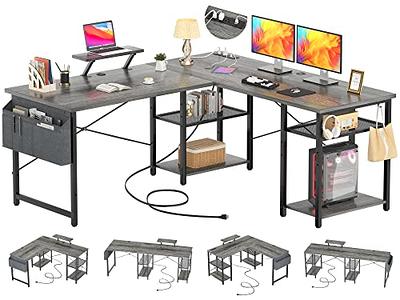 Cyclysio L Shaped Desk with Power Outlets and USB Ports, Reversible L  Shaped Gaming Computer Desk