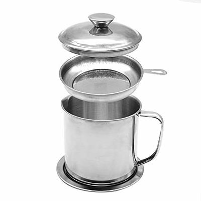 Kyraton Bacon Grease Container With Strainer, 48 oz Metal Shining