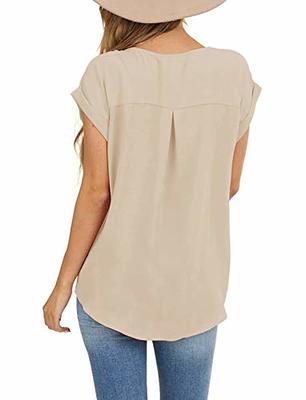 Limerose Women's Short Sleeve Tops Crew Neck Side Button Shirts Casual Loose  Fit T-Shirt Apricot at  Women's Clothing store