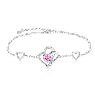 RIVIKO Love Heart Charm Bracelet For Women 925 Sterling Silver With  Zirconia Birthstone Bracelets Adjustable Link for Mother Wife Girls Sister