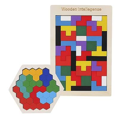 Wooden Blocks Puzzle Brain Teasers Toy Tangram Jigsaw Intelligence Colorful  3D Tetris Blocks Game STEM Montessori Educational Gift for Kids