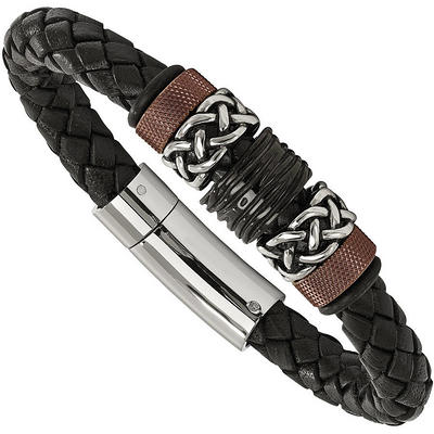 Diesel All-Gender Stainless Steel and Leather Bracelet, Color