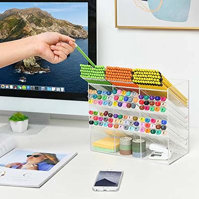 Mefirt Acrylic Pen Holder, 360 Degree Rotating Pen Organizer for Desk,  Rotating Desk Organizer Acrylic Desk Organizer with 6 Compartments, Marker