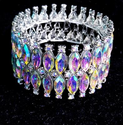 AB Crystal Surround Cut Out Cage Pageant Bracelet on Gold | Pageant Jewelry  | L&M Bling - lmbling