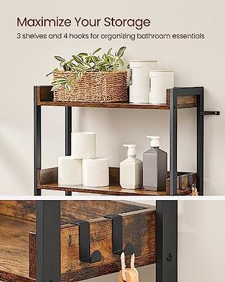 VASAGLE Over The Toilet Storage, 3-Tier Bathroom Storage Shelf, Over Toilet  Bathroom Organizer with 4 Hooks, Rustic Brown and Black UBTS002B01 - Yahoo  Shopping