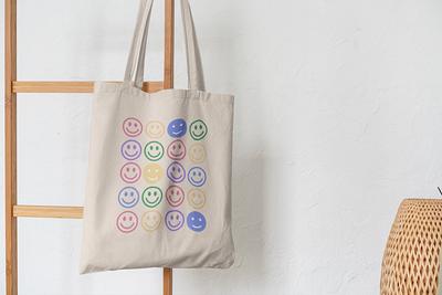 Retro Bright Smiley Face Canvas Tote, Aesthetic Tote Bag