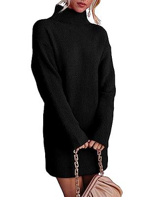 Women's Ribbed Turtleneck Sweater Long Sleeve Knitted Solid Pullover white