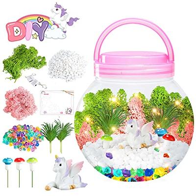 MINGKIDS Unicorn Gifts for 4-12 Year Old Girls,Light-up Unicorn Terrarium  Kit with Greeting