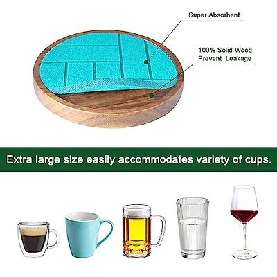 Wooden Drink Coasters,4 Cup Coasters for Drinks Absorbent Cork Coasters Set,Large Natural Wood Stackable Reusable Coasters for Home Office Coffee Bar