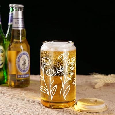 Floral Beer Can Glass, Etched Floral Iced Coffee Glass, Iced Coffee