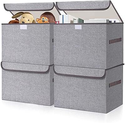 Collapsible Fabric Storage Bin With Handle Lid Foldable Box Linen Large  Container Organizer For Home Clothes Storage, Coffee 