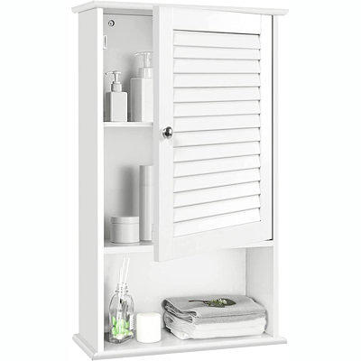 Treocho Bathroom Wall Cabinet, Medicine Cabinet with Door and Open Shelf,  Wall Mounted Storage Organizer for